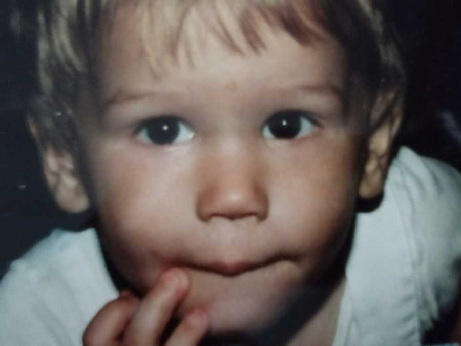 Close up of little boy's face who will later in life be addicted to drugs