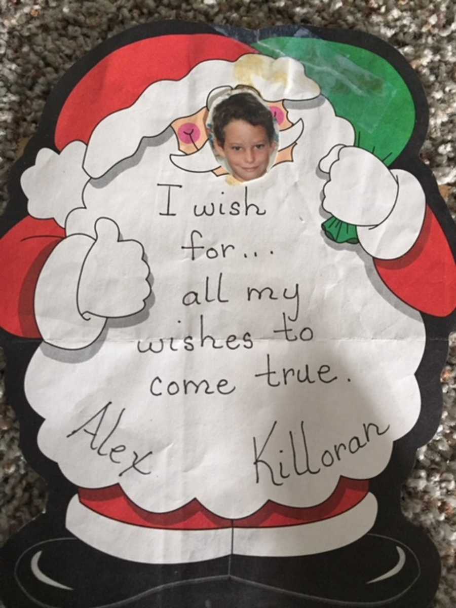 School Christmas craft with picture of little boy who grew up and died at young age