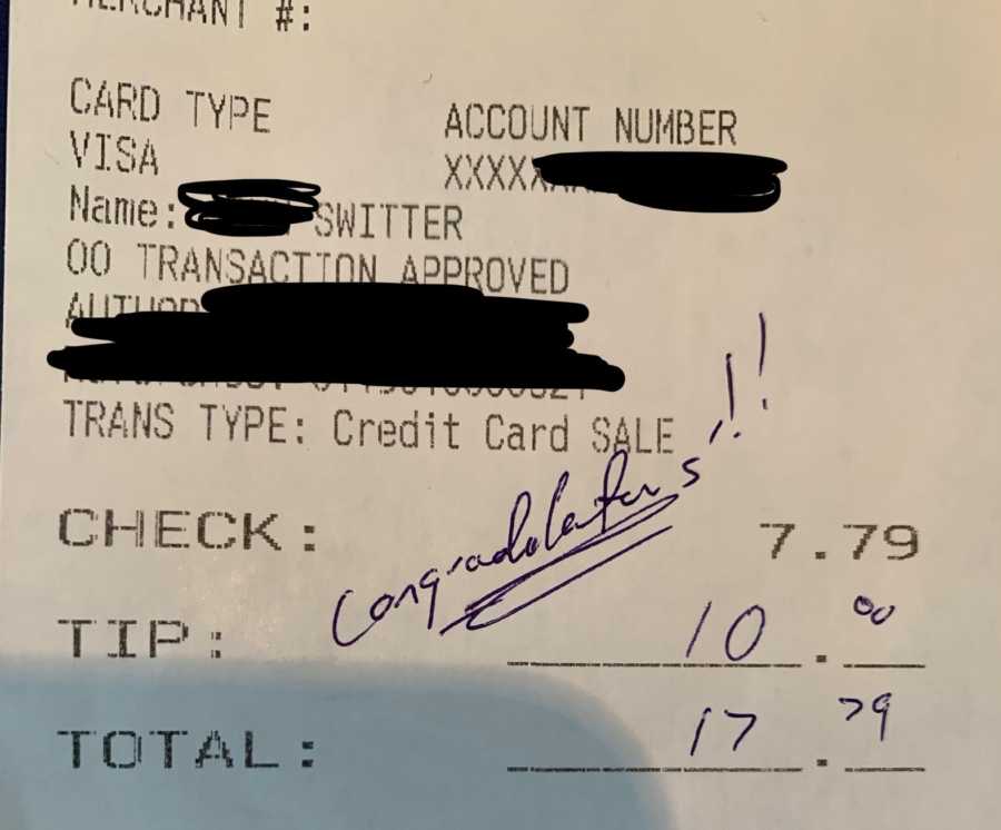 Receipt of transaction which someone wrote "congratulations" on
