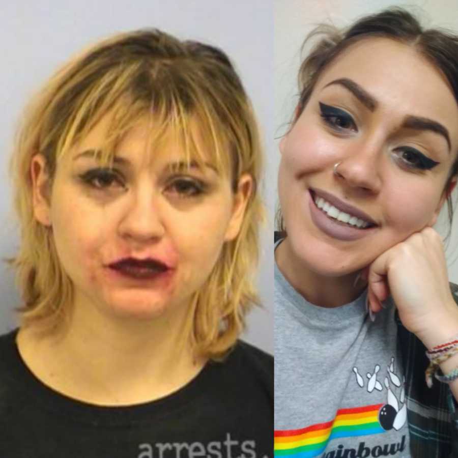 Close up of woman before and after becoming sober