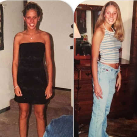 Side by side of teen girl who has since passed in dress and in tank top and jeans
