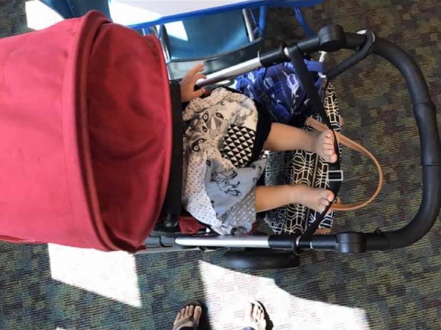 Aerial view of baby in stroller