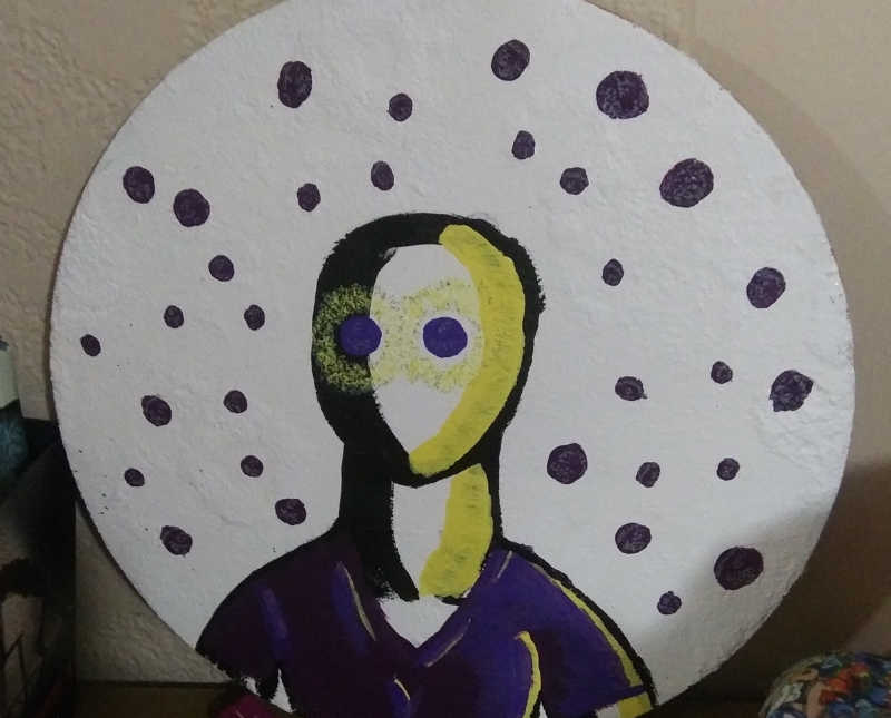 Round painting woman with schizophrenia made