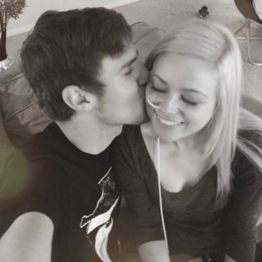 Boyfriend takes selfie as he kisses cheek of intubated girlfriend with gastroparesis