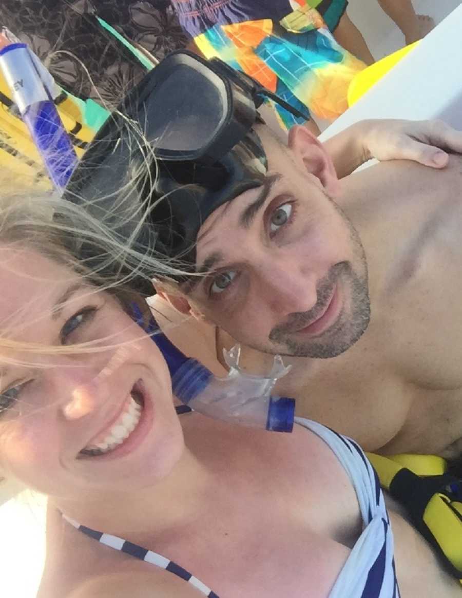 Woman smiles in selfie with husband who has since passed from drowning