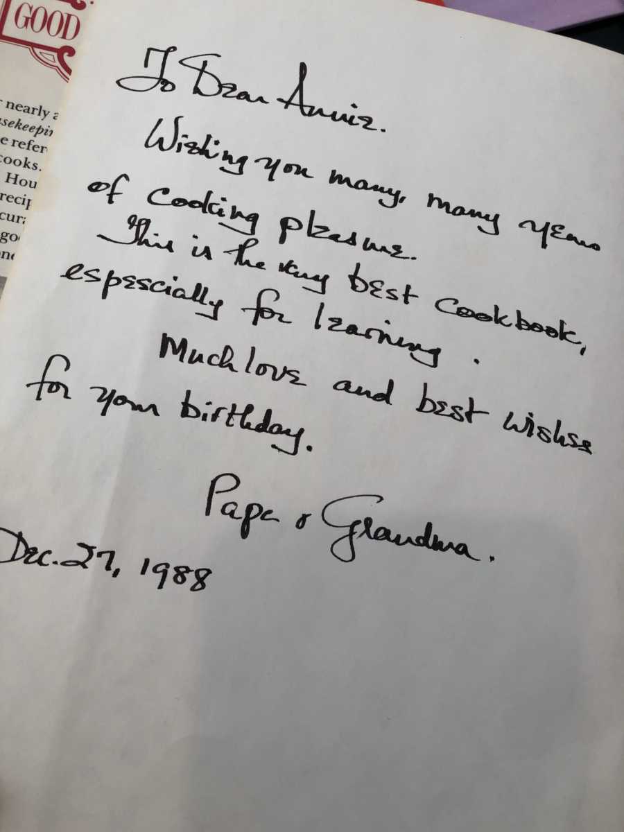 Note found inside cook book written by woman who has passed away