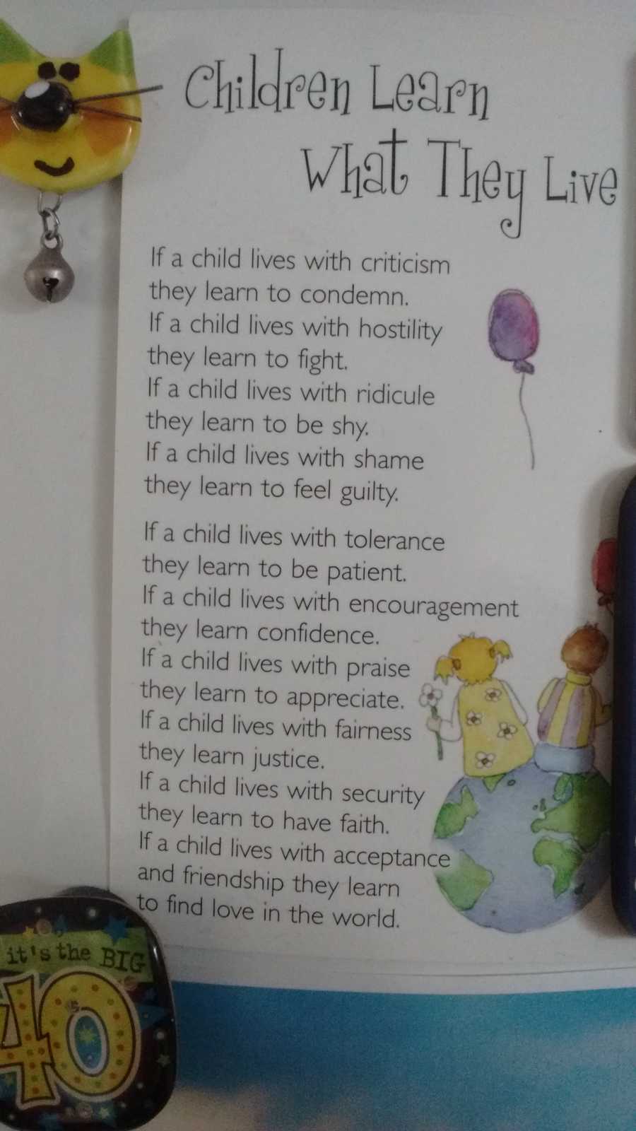 Poem on fridge that woman keeps to inspire children