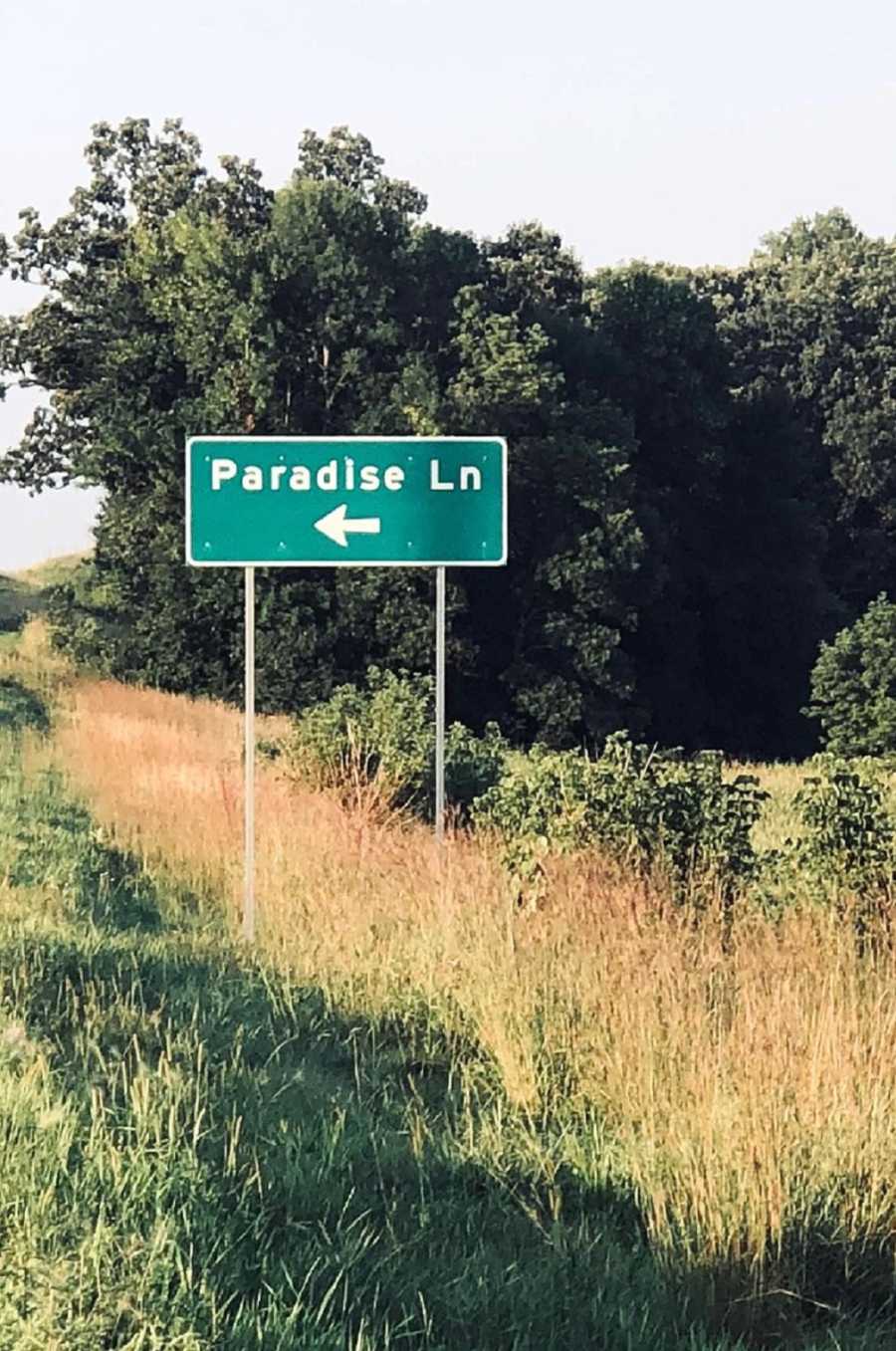 Road sign of road widow's husband drove before he died