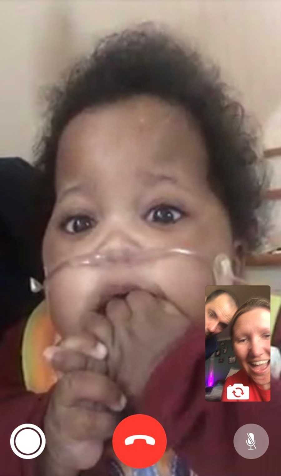 Screenshot of FaceTime call husband and wife had with baby on oxygen who needed a home