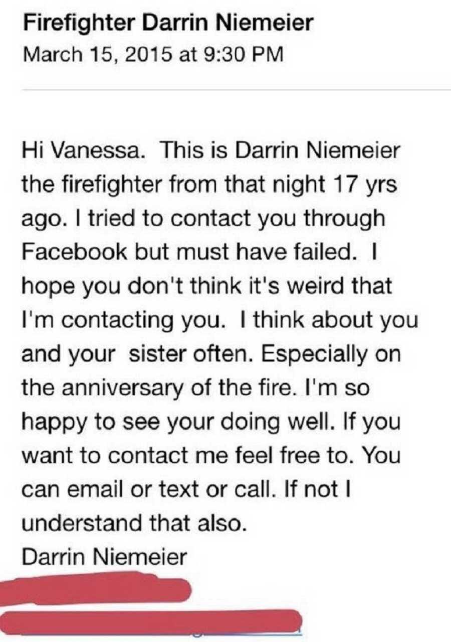 Email screenshot from hero firefighter