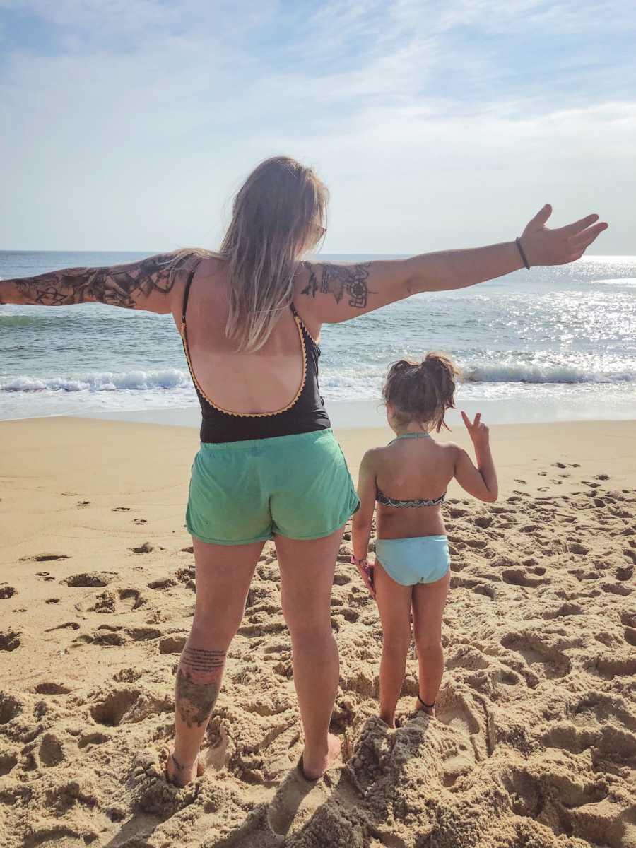 Adoptive mom and daughter at the beach. 