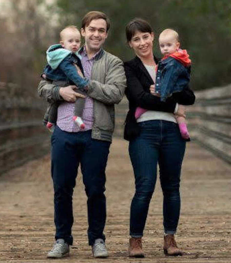 family photo on bridge