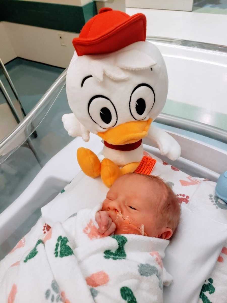 Triplet three with Red Huey duck from Disney