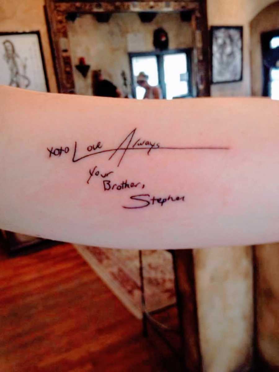 Woman gets memorial tattoo for late brother who died by suicide