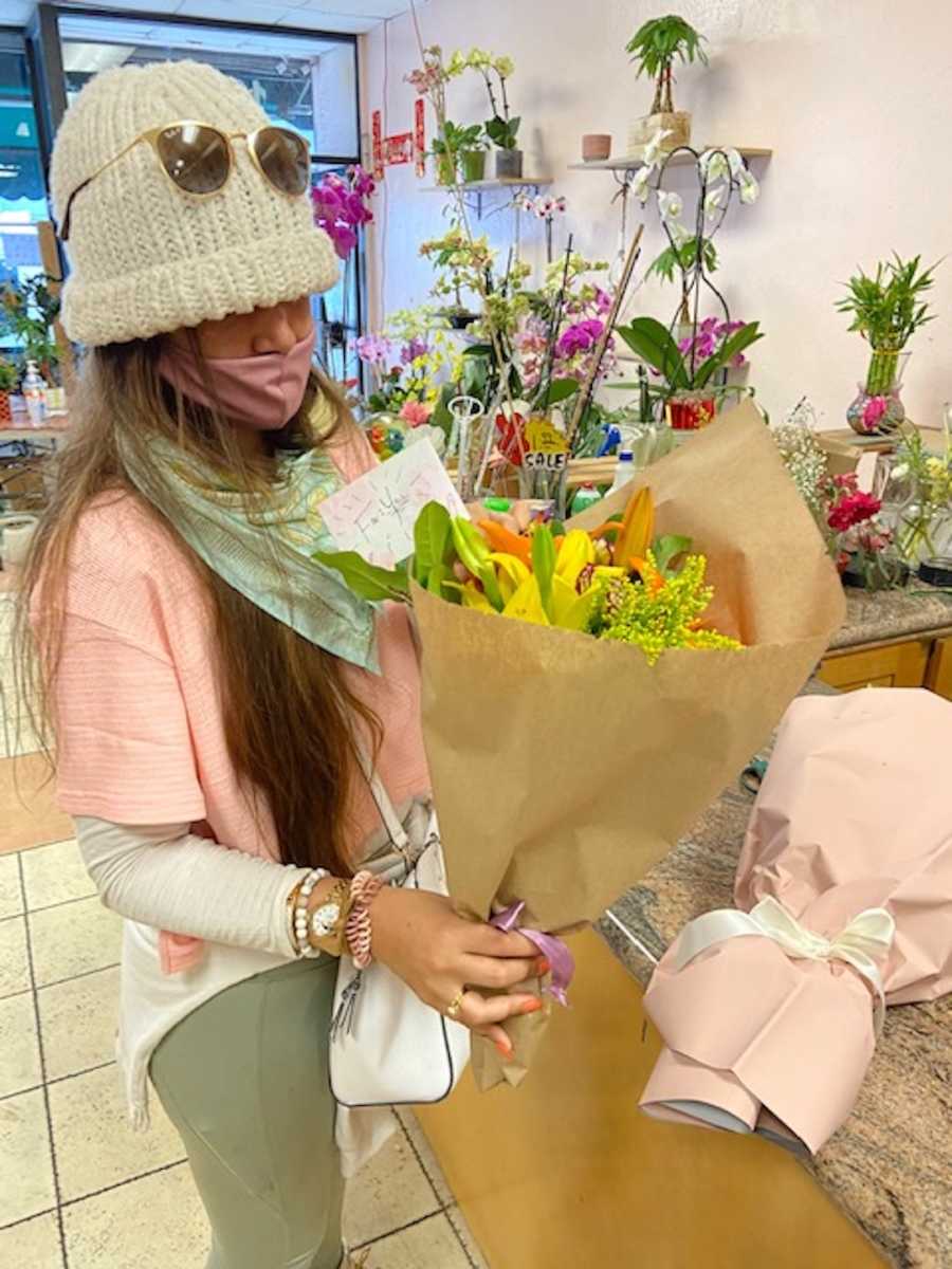 woman holding a bouquet