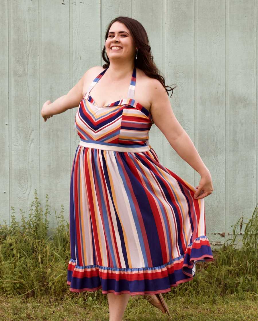 woman in flowing dress