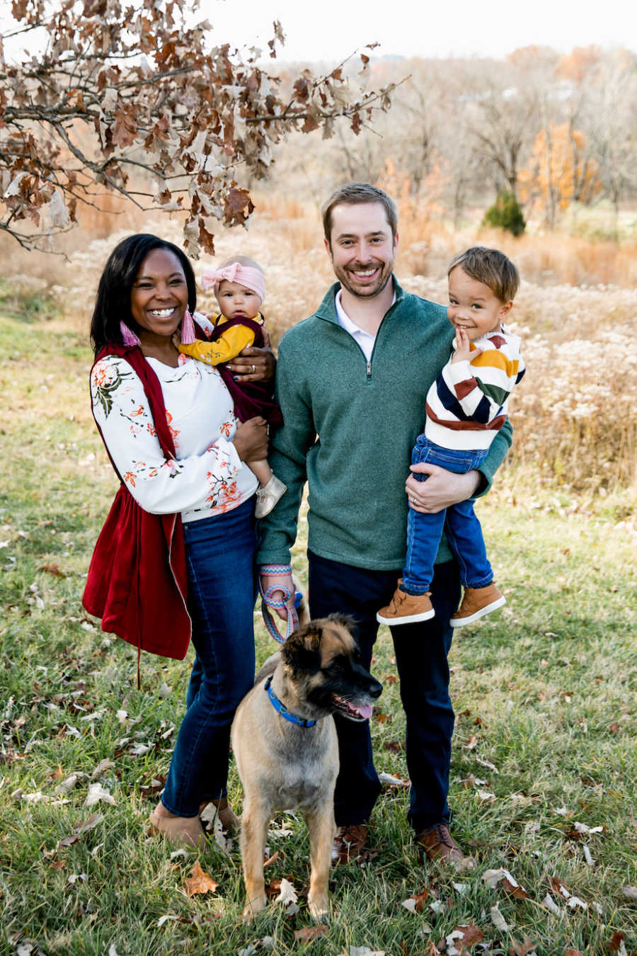 Family photos with two children and a dog