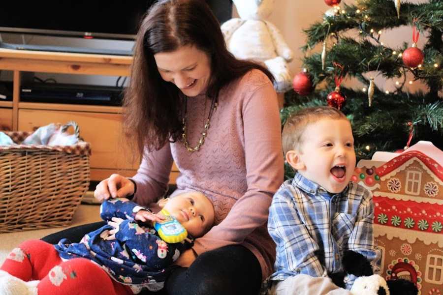 mom with son and daughter