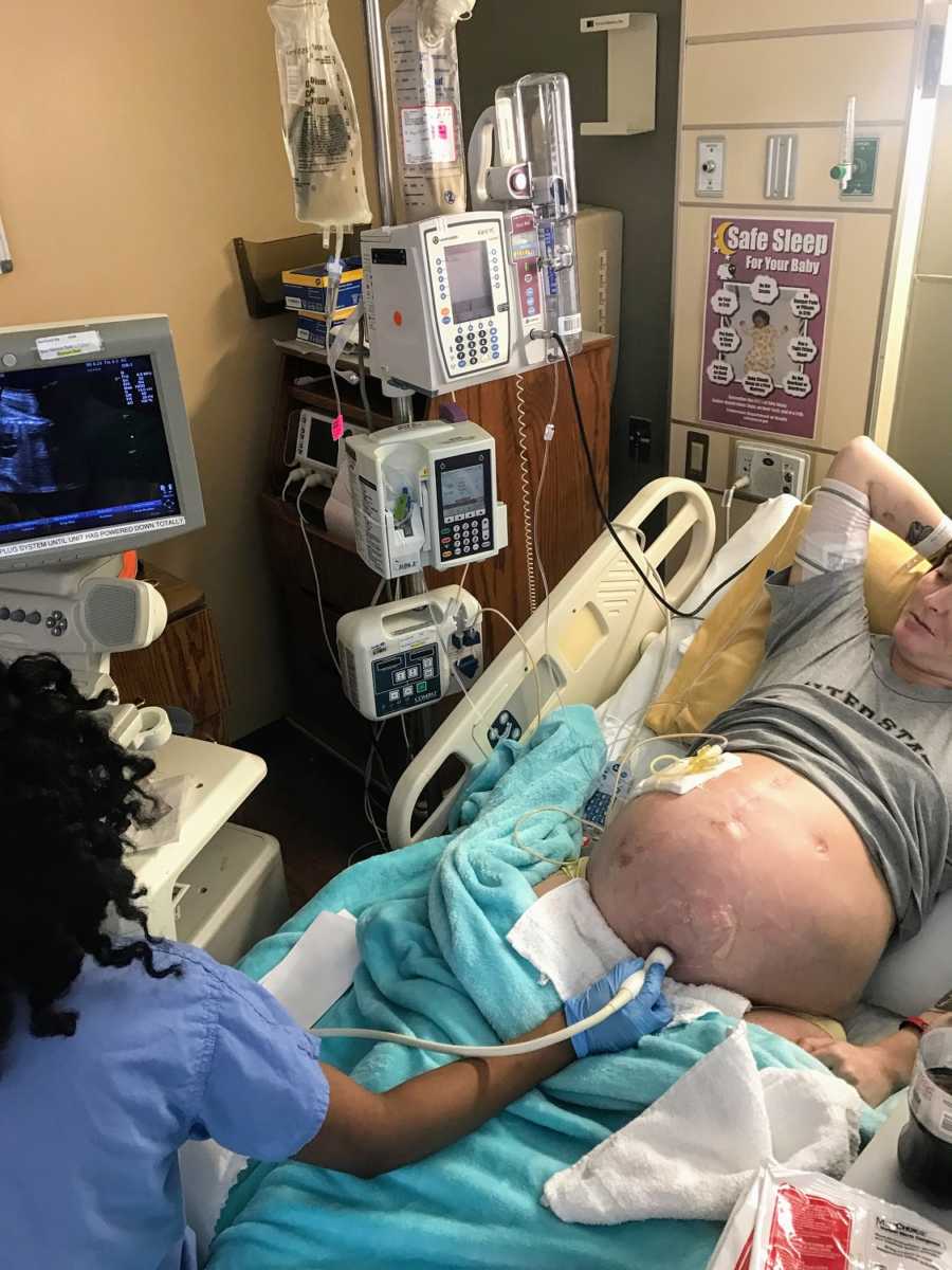 A pregnant disabled woman at a prenatal checkup