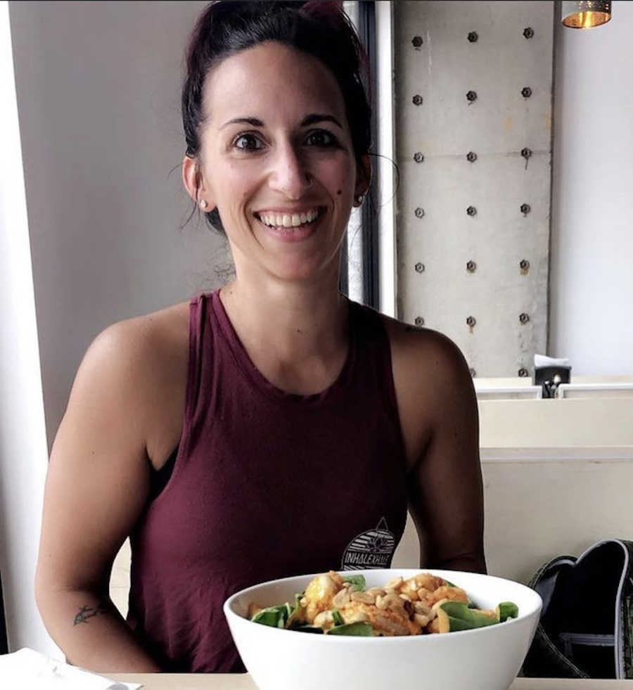 woman eating a salad