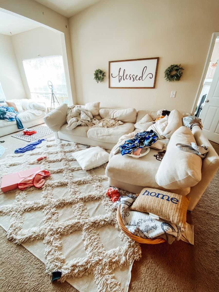 Before photo of messy living room