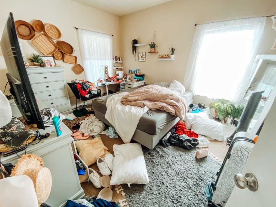 Before photo of messy bedroom