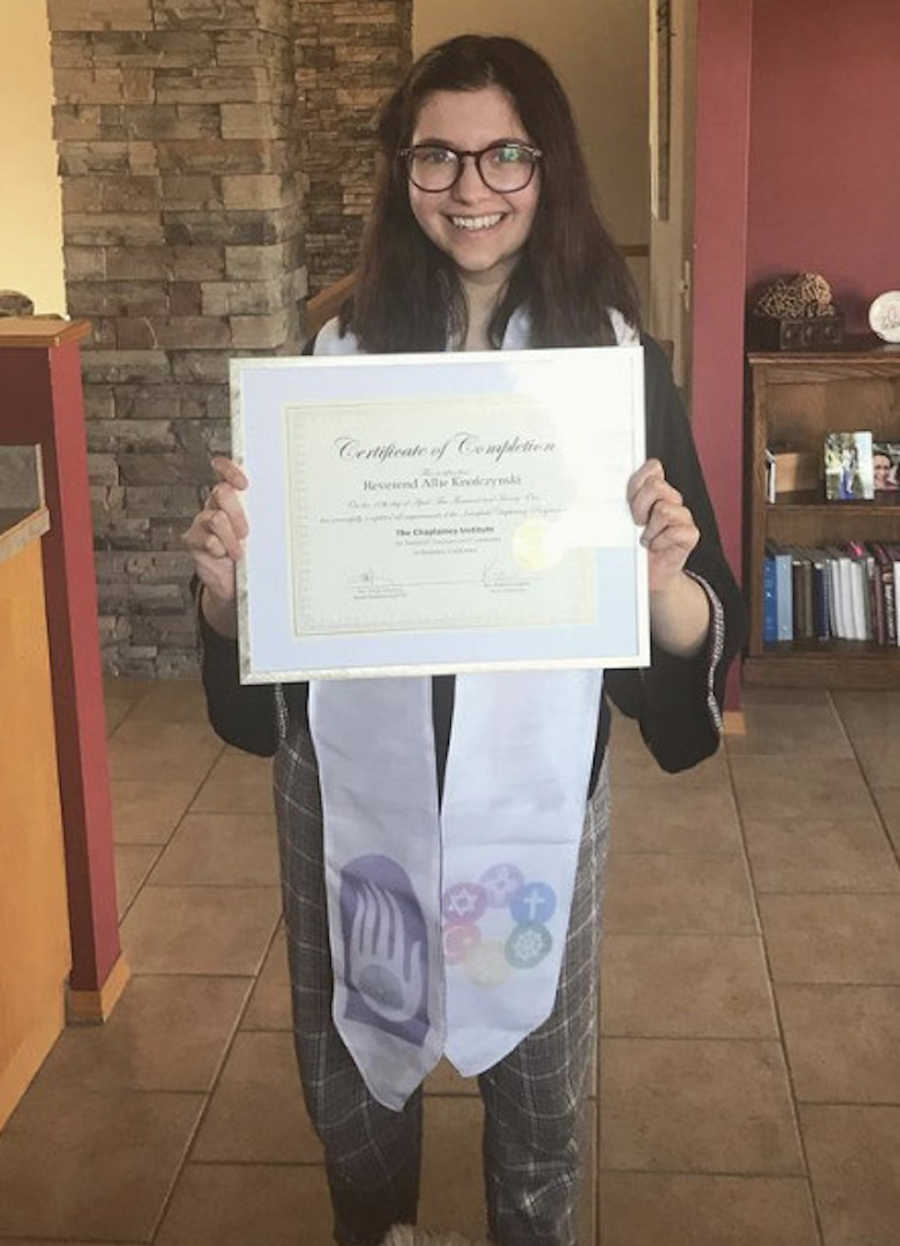 girl with her reverend certification