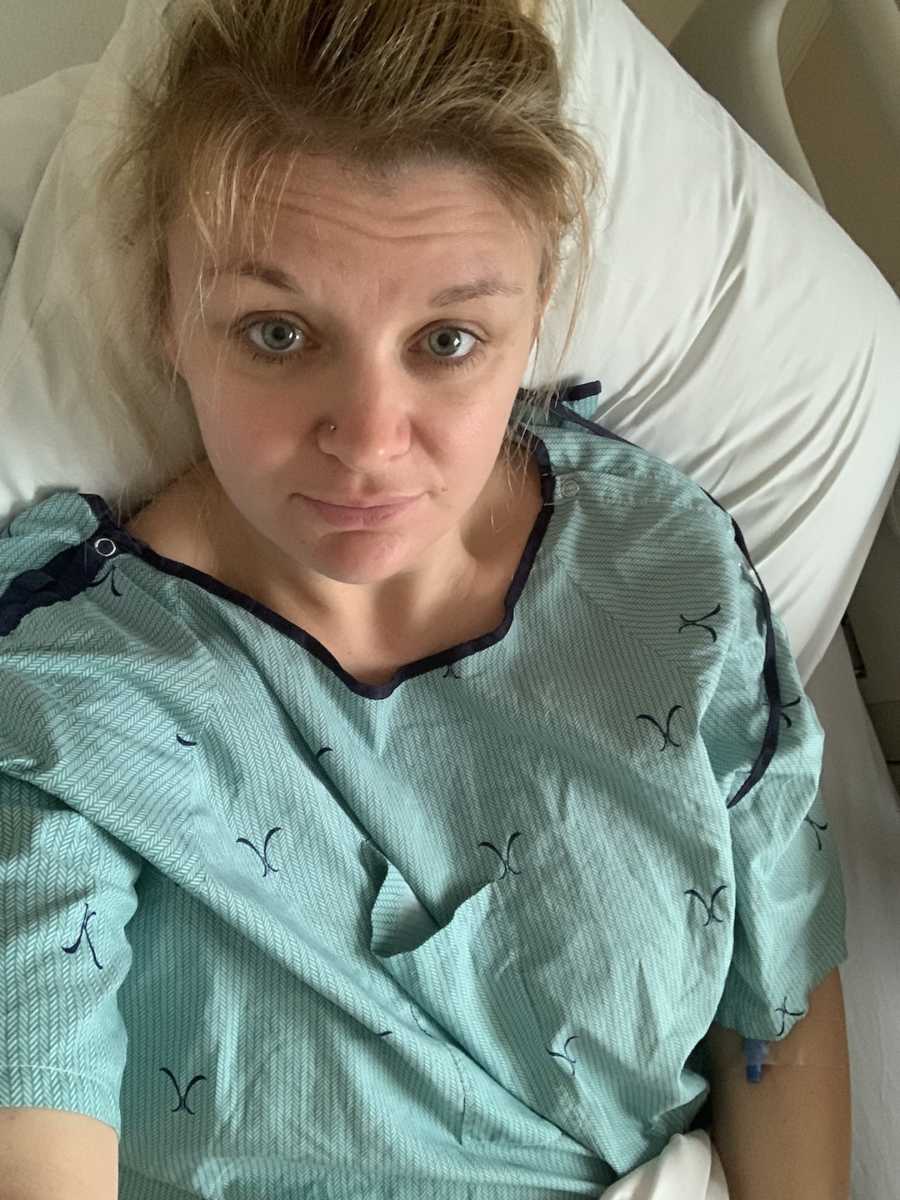 woman in hospital gown