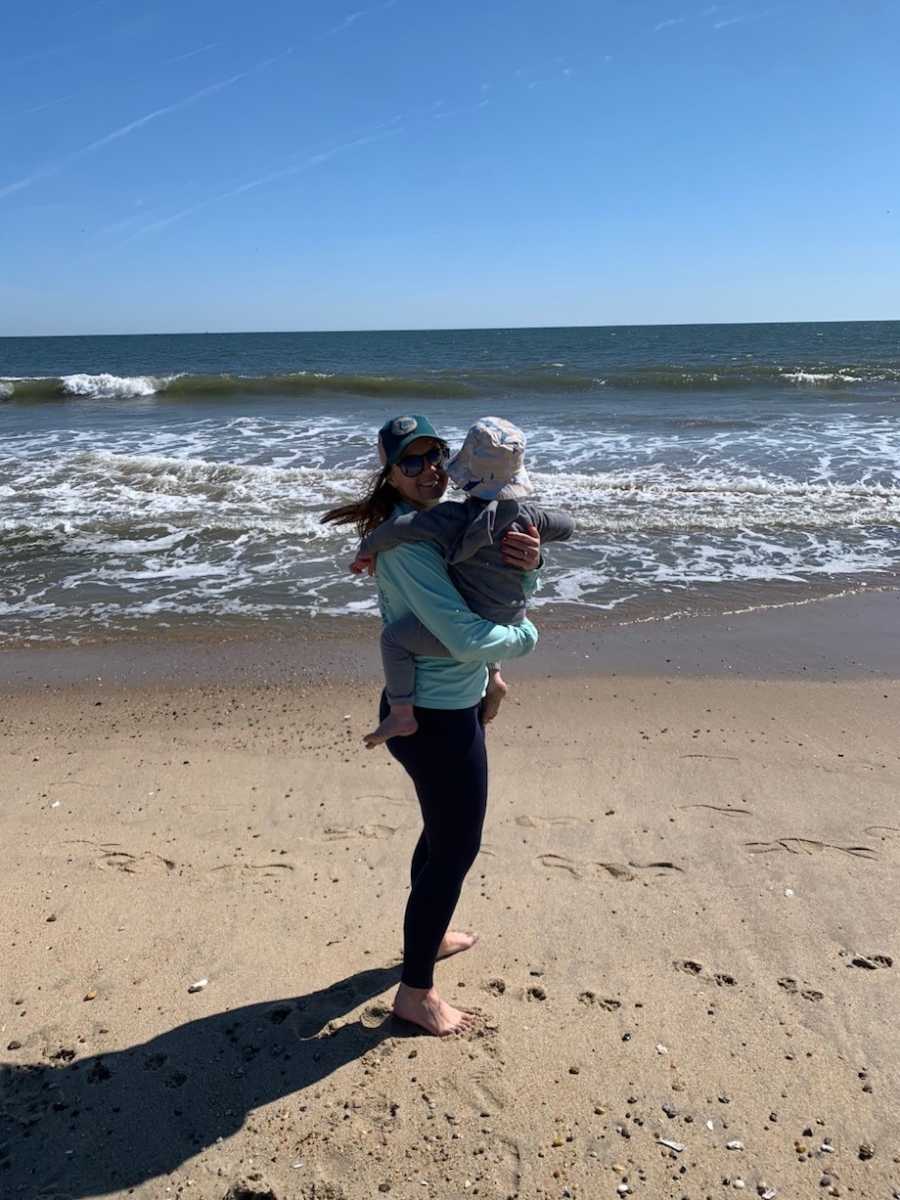 Mom and son at beach