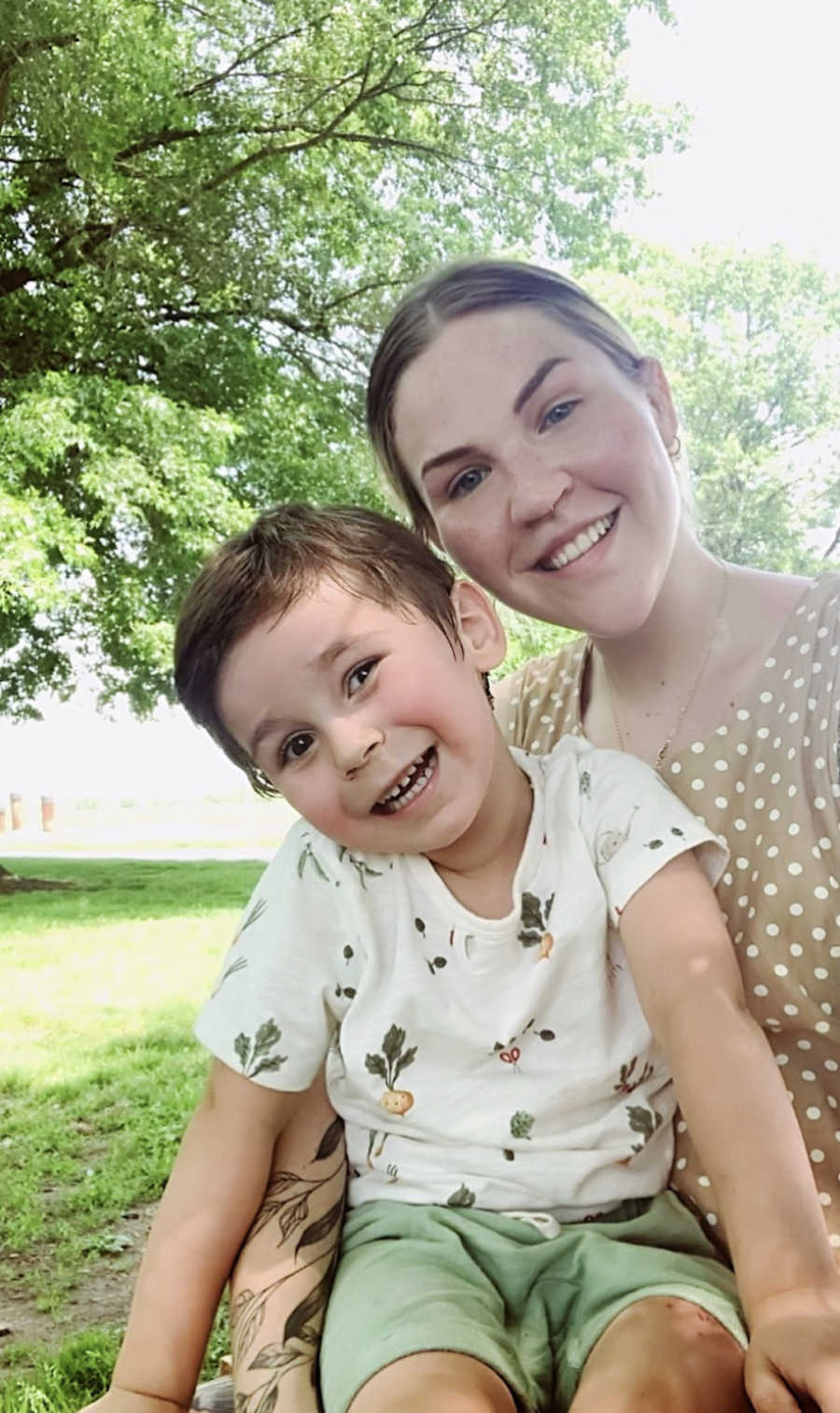 mom and son in a park