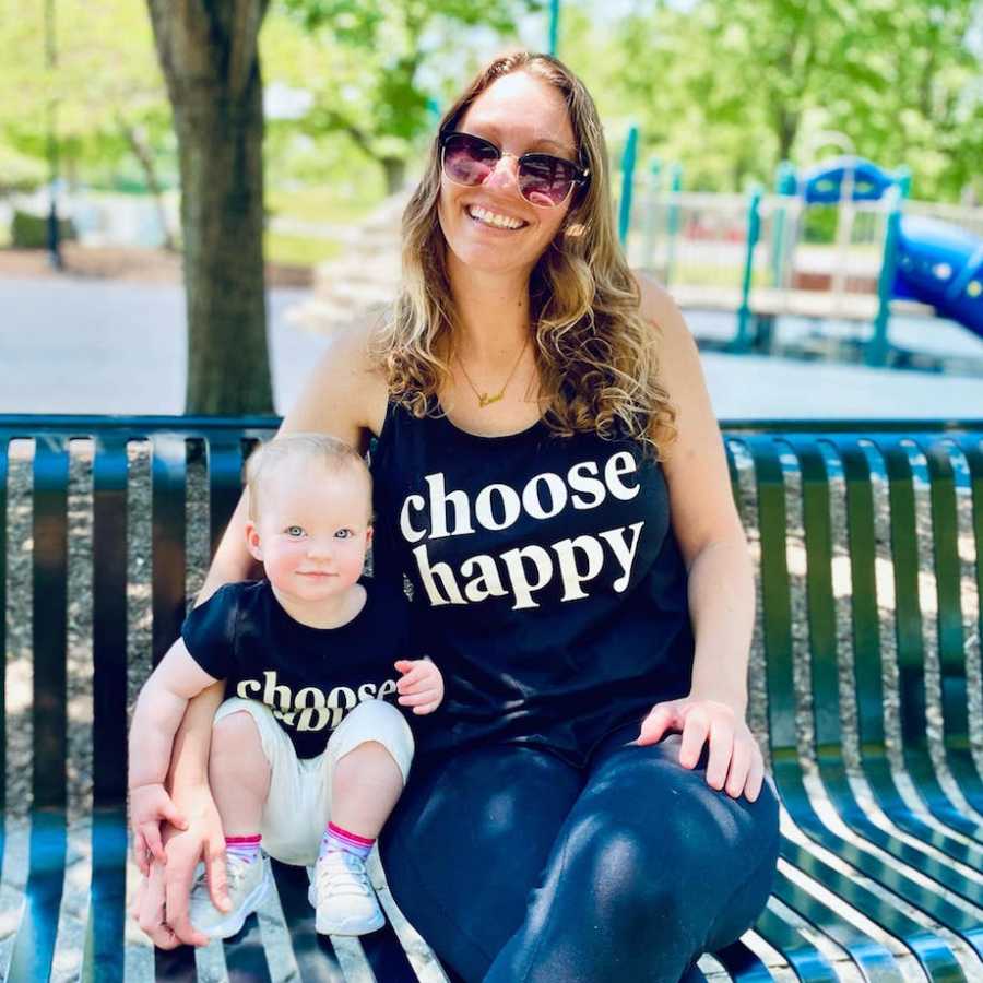 Mom and daughter on bench