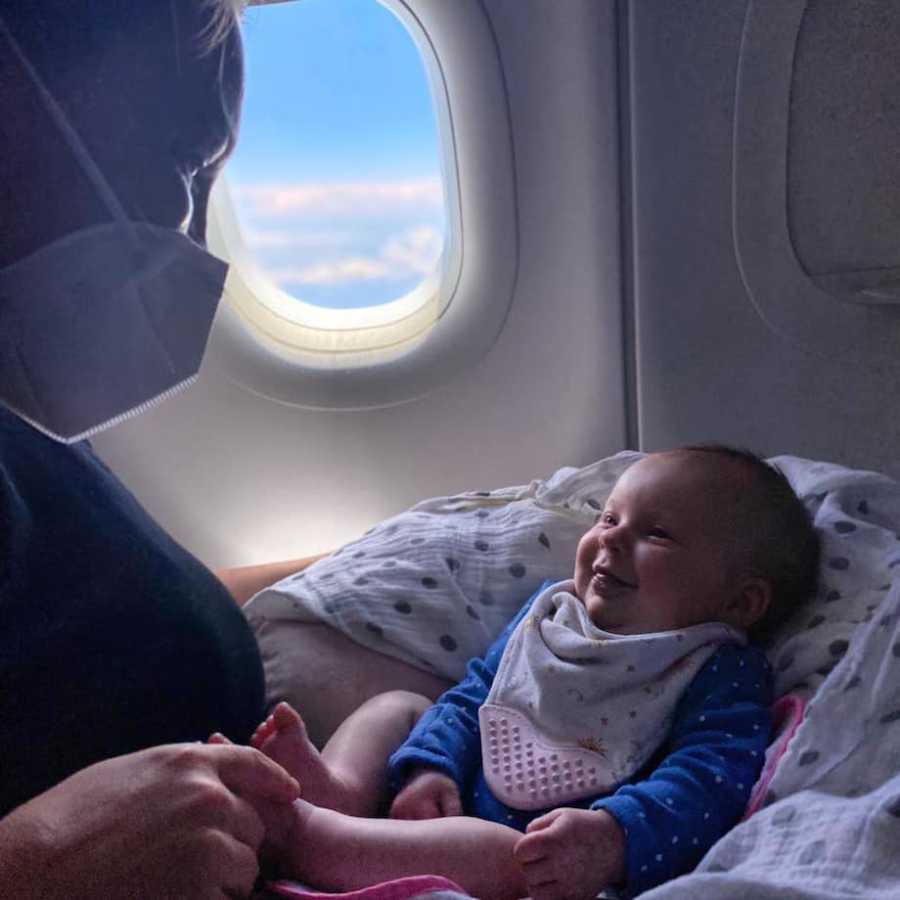 Mom and daughter on plane trip