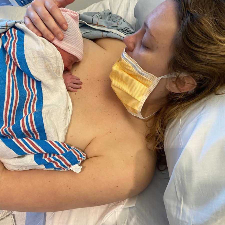 Mom holding baby for the first time