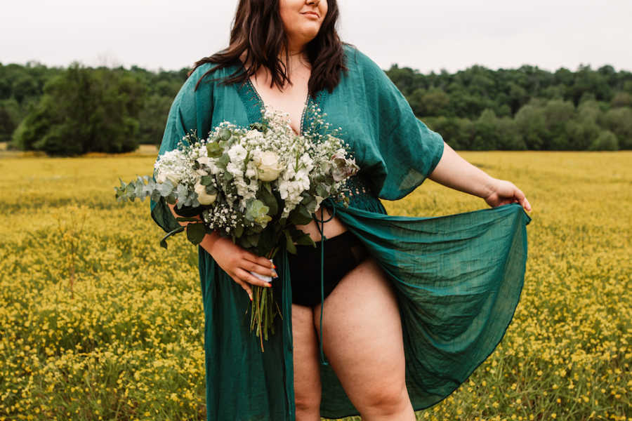 Woman posing in period underwear