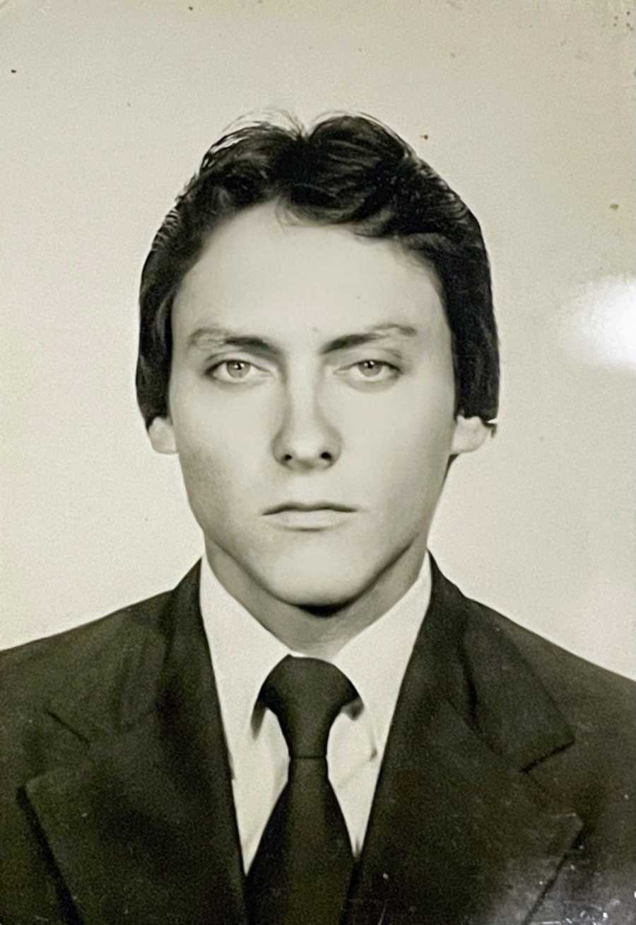 Black and white headshot of woman's dad, now deceased