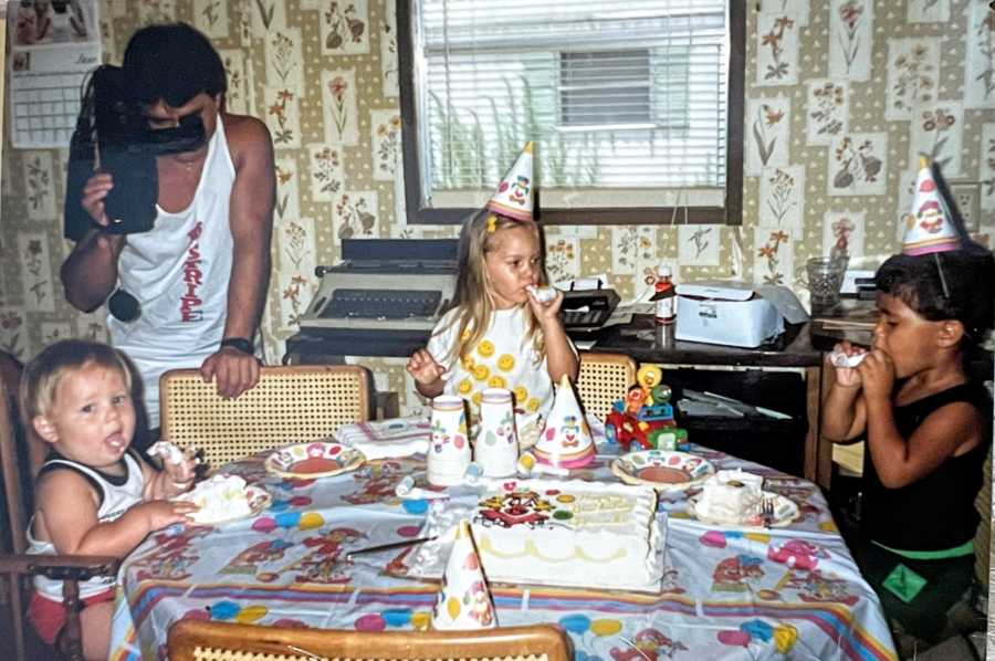 Dad uses old video recorder to capture one of his children's birthday parties