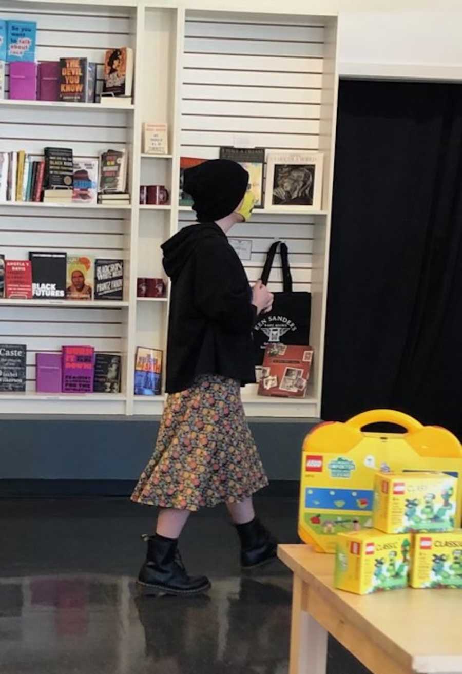 teenager in bookstore