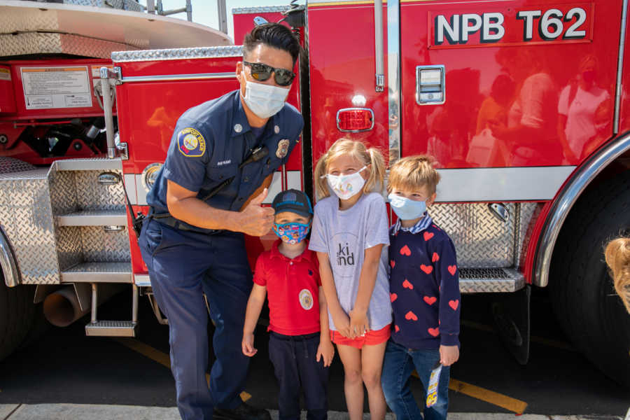 firefighter with two kids