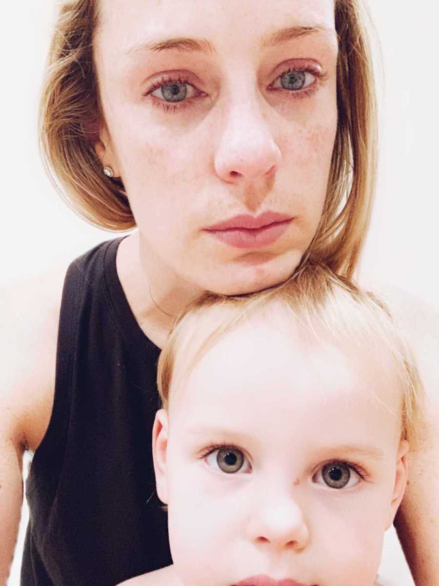 Sad mom with child