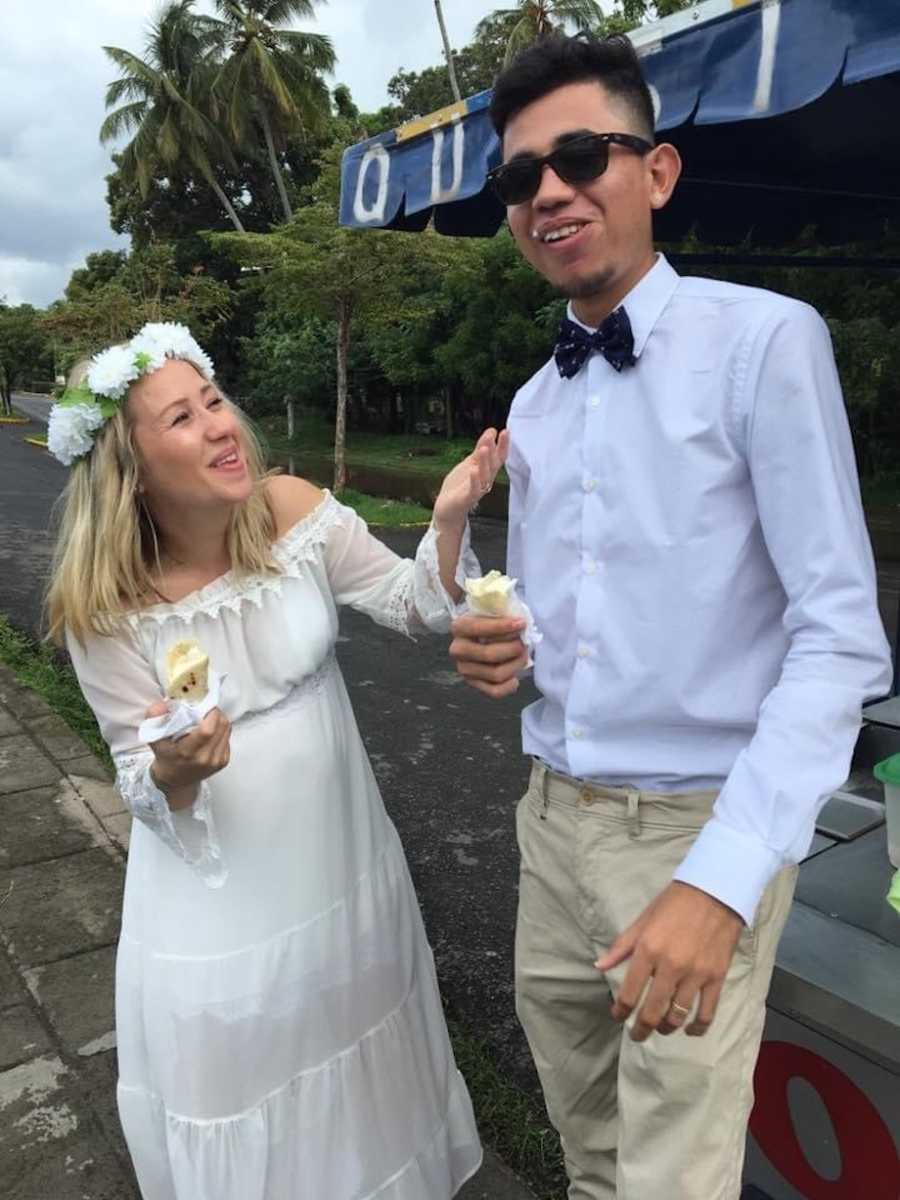 Couple kissing at wedding