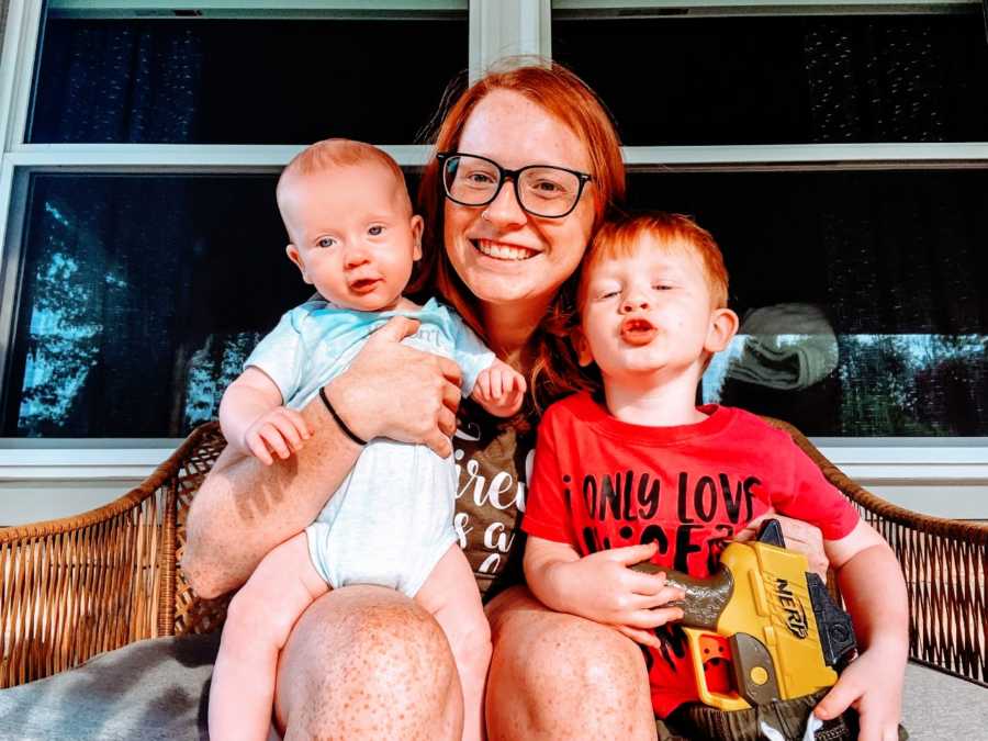 Mom of two battling OCD takes a photo with her two sons, all with red hair