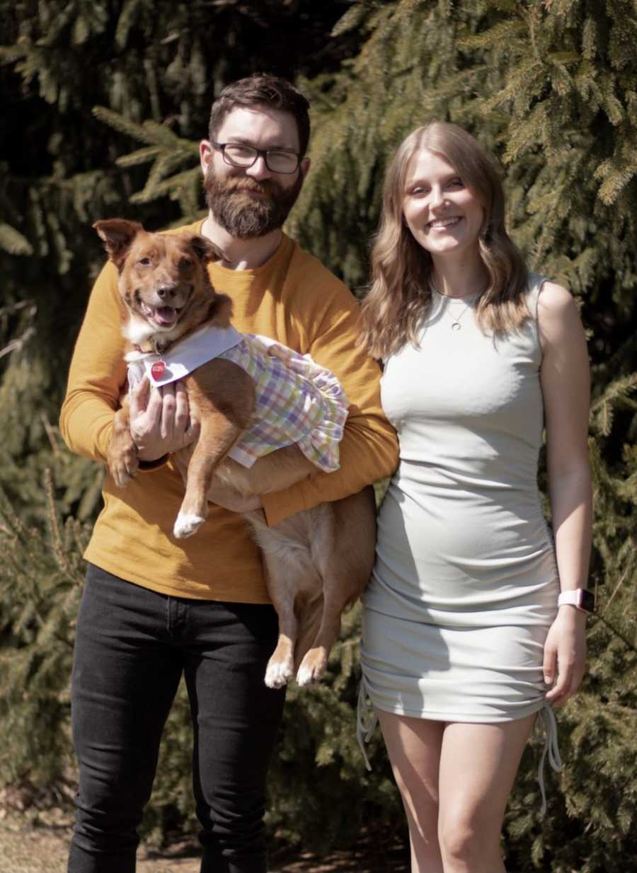 Woman, boyfriend, and dog