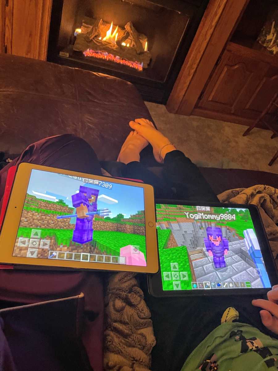 Mom snaps photo of hers and her sons' avatars on an iPad game