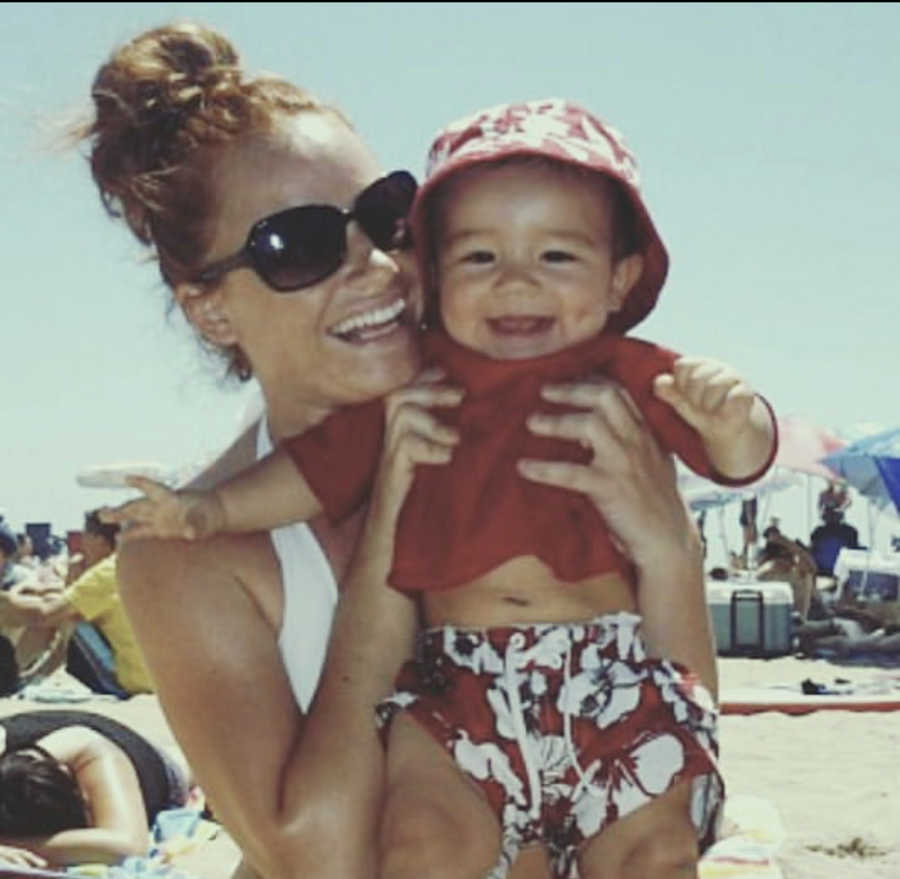 mom and baby on beach