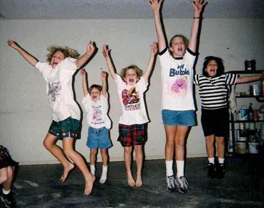 Kids jumping together