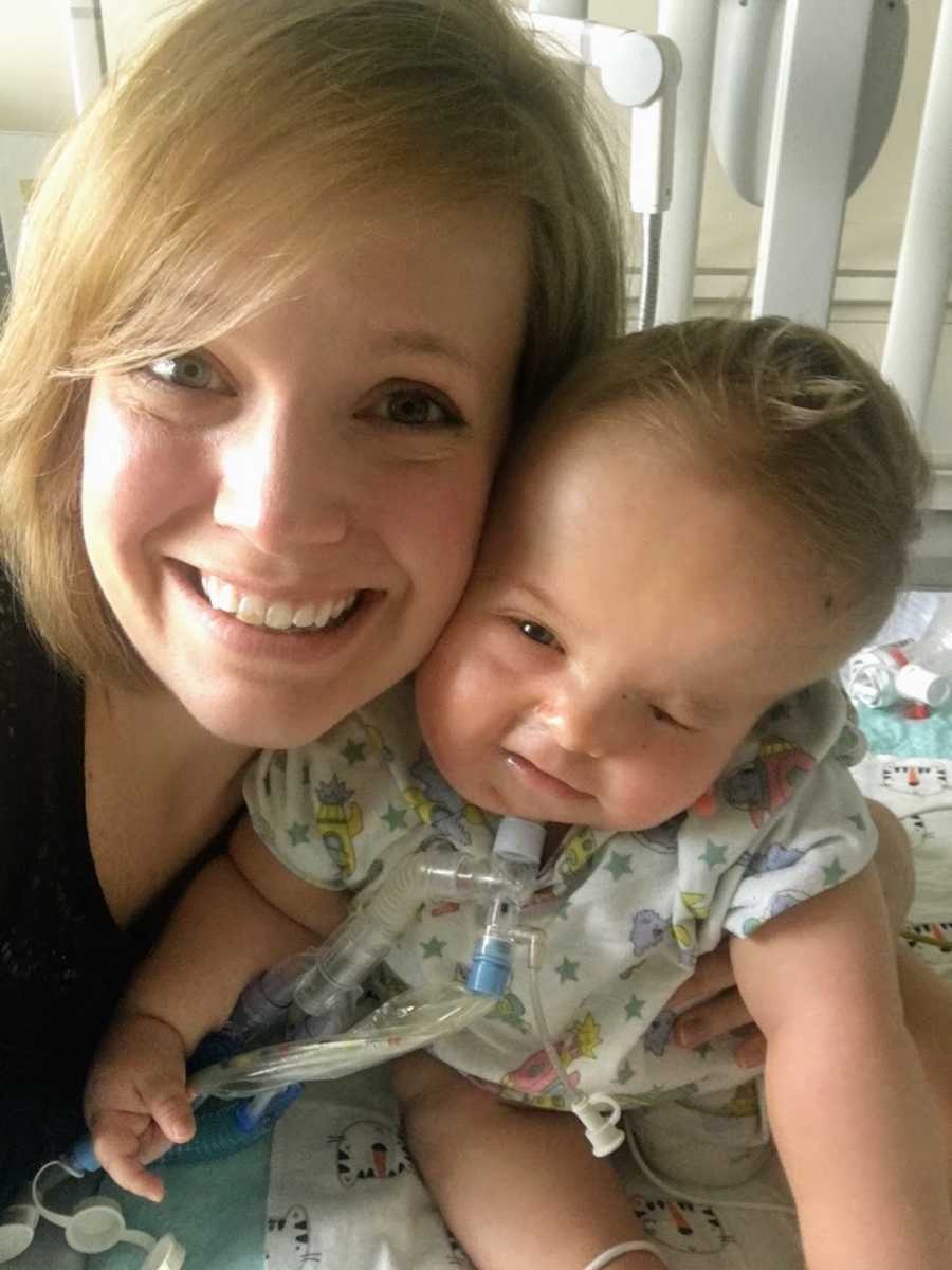 Mom and son in hospital taking selfie