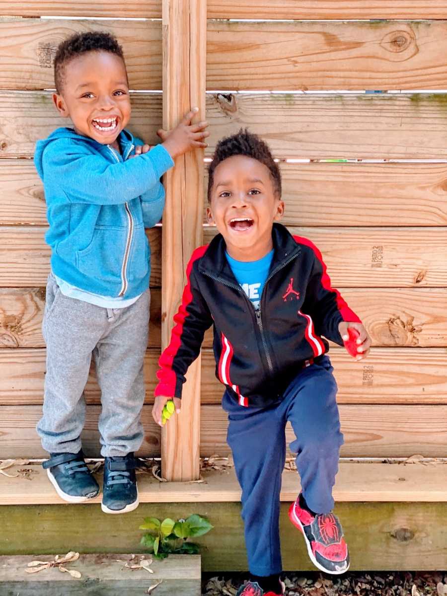 Brothers playing and laughing