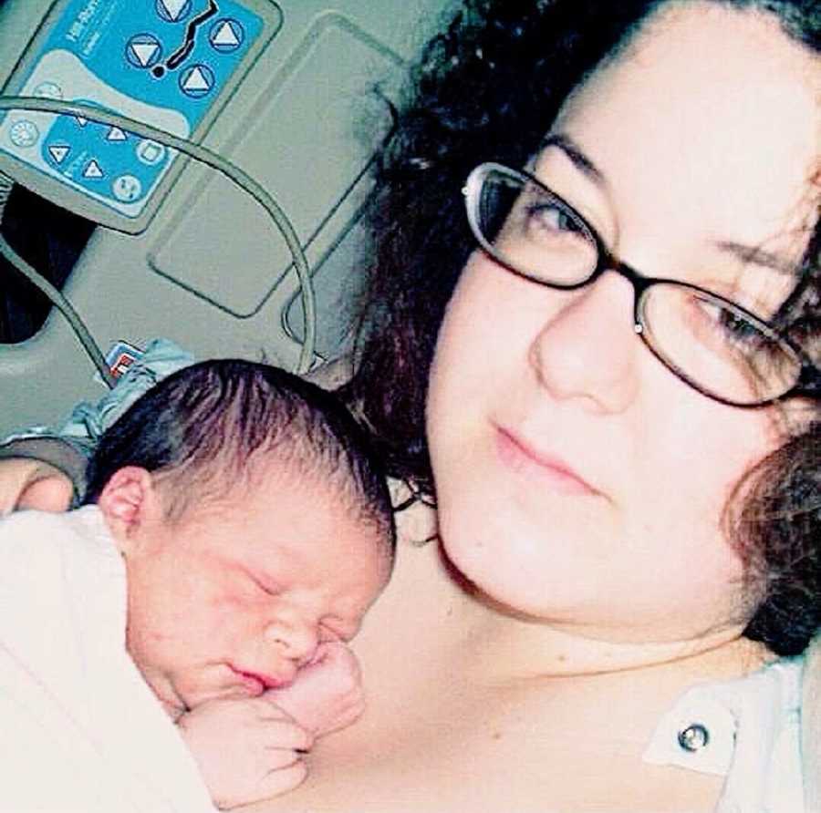 A new mother in the hospital with her newborn son