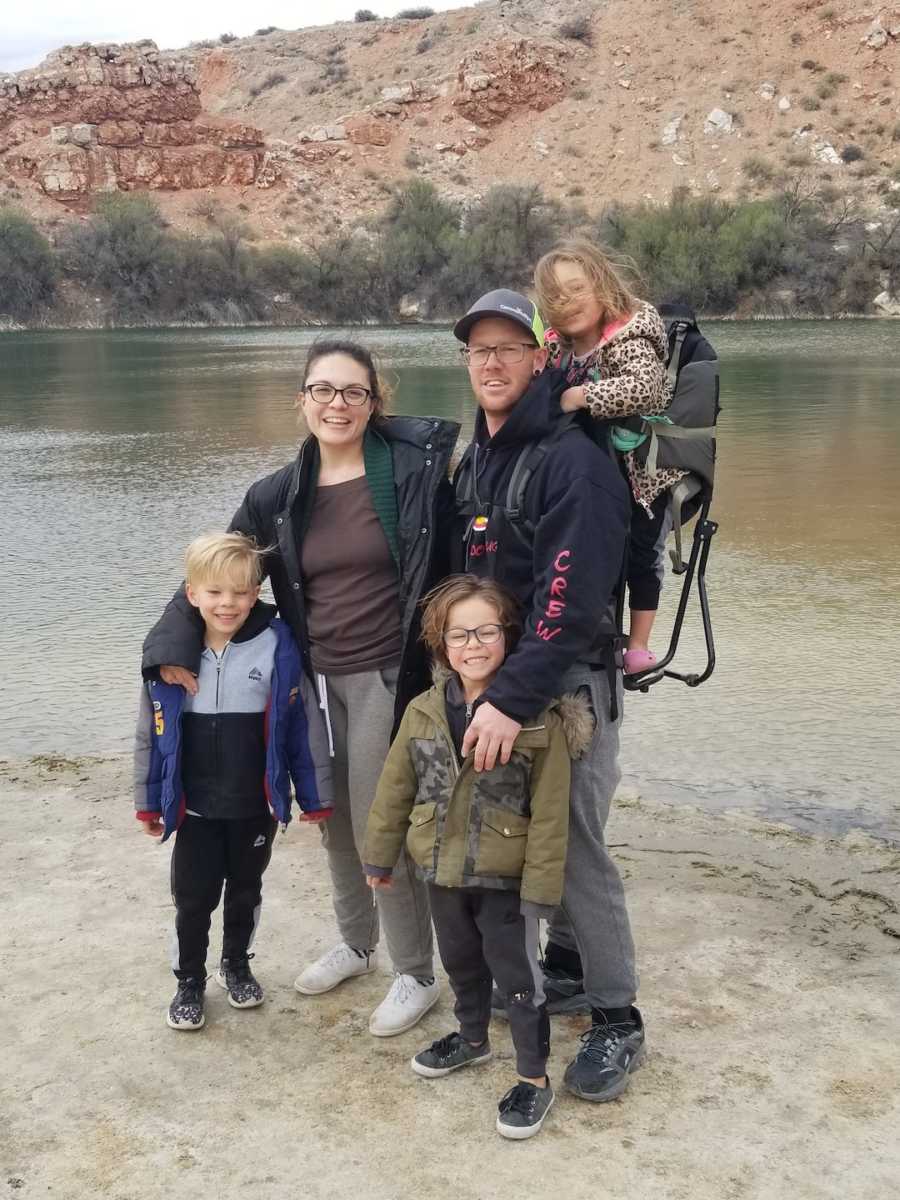family of 5 at the lake