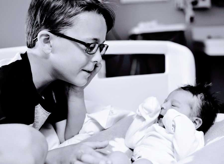 A little boy and his baby sister in the hospital